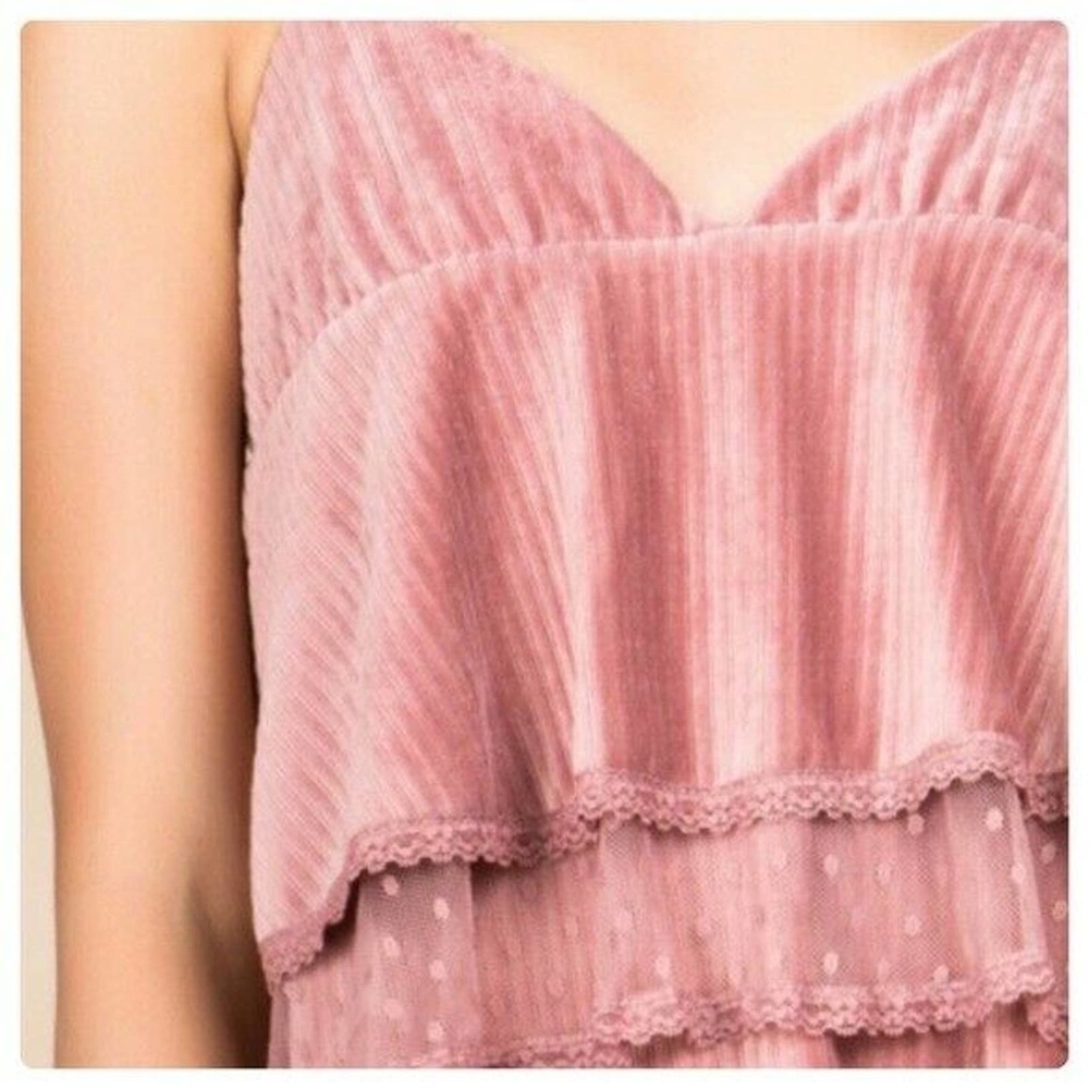 POL Pink Velvet Cascading Ruffle Dress - Size Medium - Picture 4 of 10